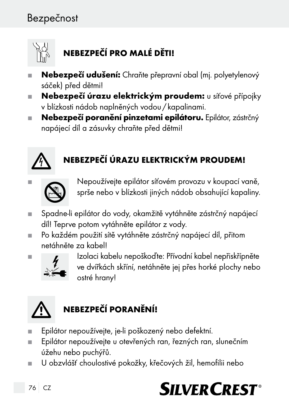 Bezpečnost | Silvercrest SE 32 A1 User Manual | Page 76 / 103