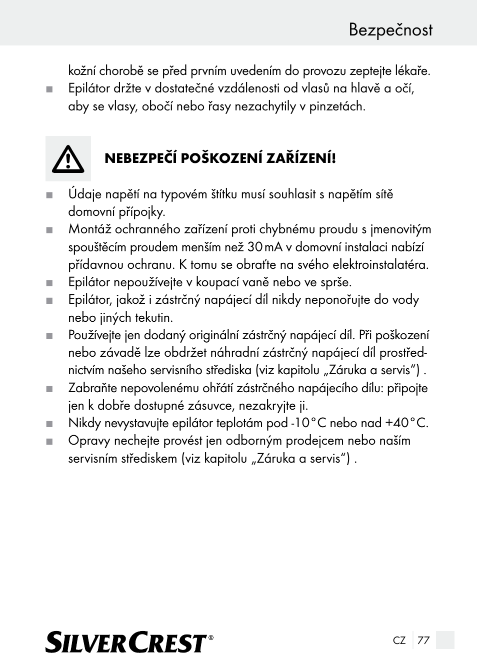 Bezpečnost | Silvercrest SE 32 A1 User Manual | Page 77 / 103