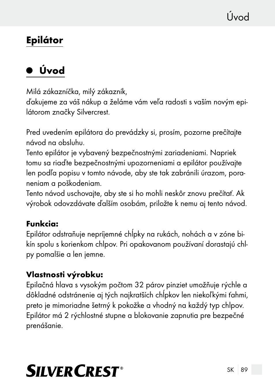 Úvod, Epilátor | Silvercrest SE 32 A1 User Manual | Page 89 / 103