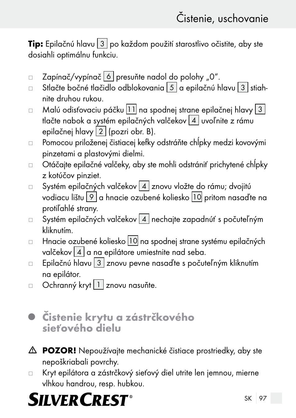 Čistenie, uschovanie, Čistenie krytu a zástrčkového sieťového dielu | Silvercrest SE 32 A1 User Manual | Page 97 / 103