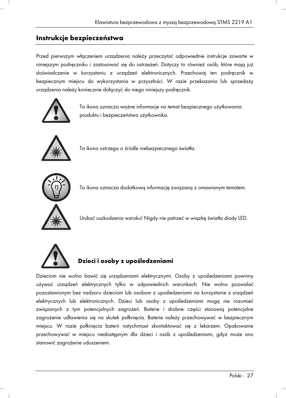 Instrukcje bezpieczeństwa | Silvercrest STMS 2219 A1 User Manual | Page 29 / 130