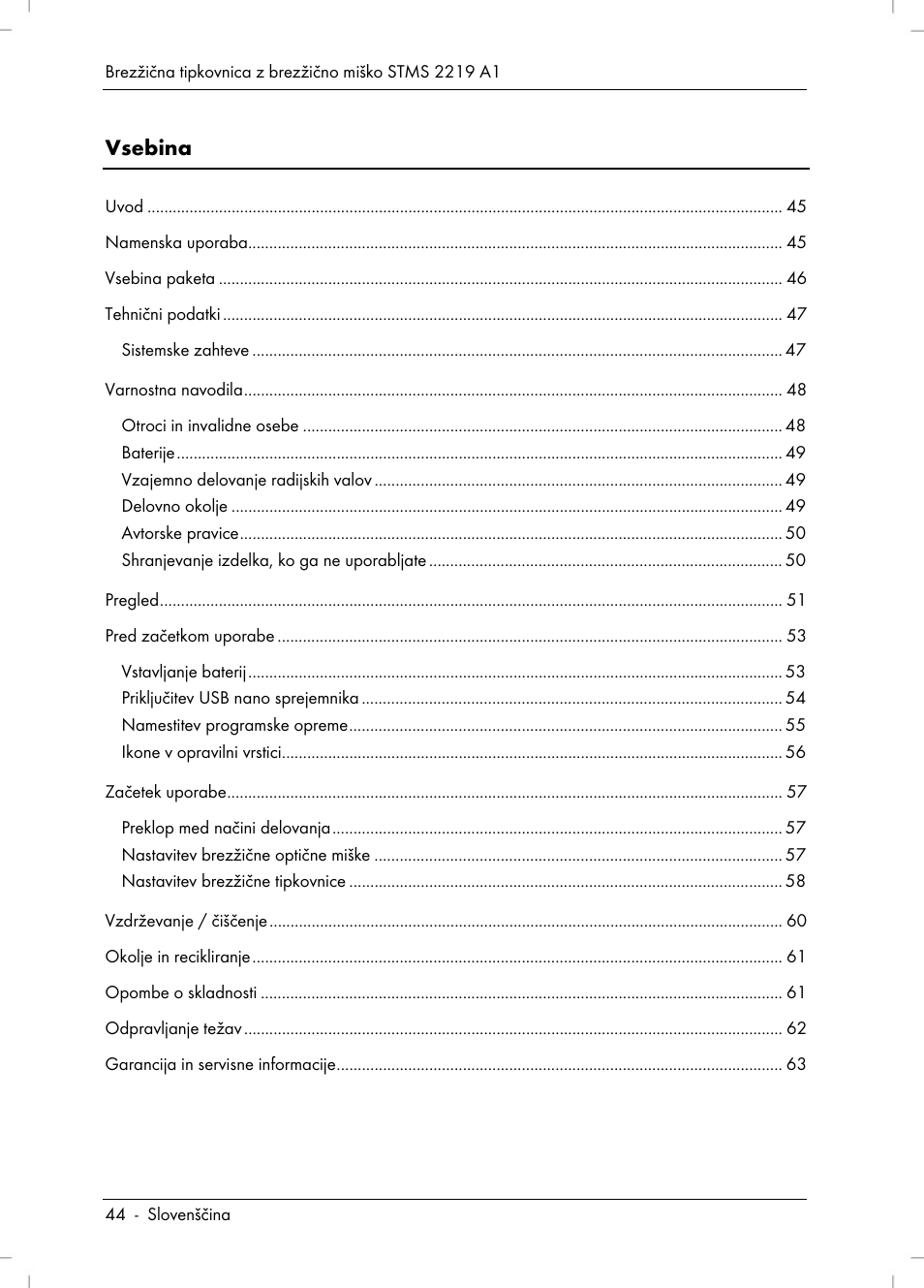 Vsebina | Silvercrest STMS 2219 A1 User Manual | Page 46 / 130