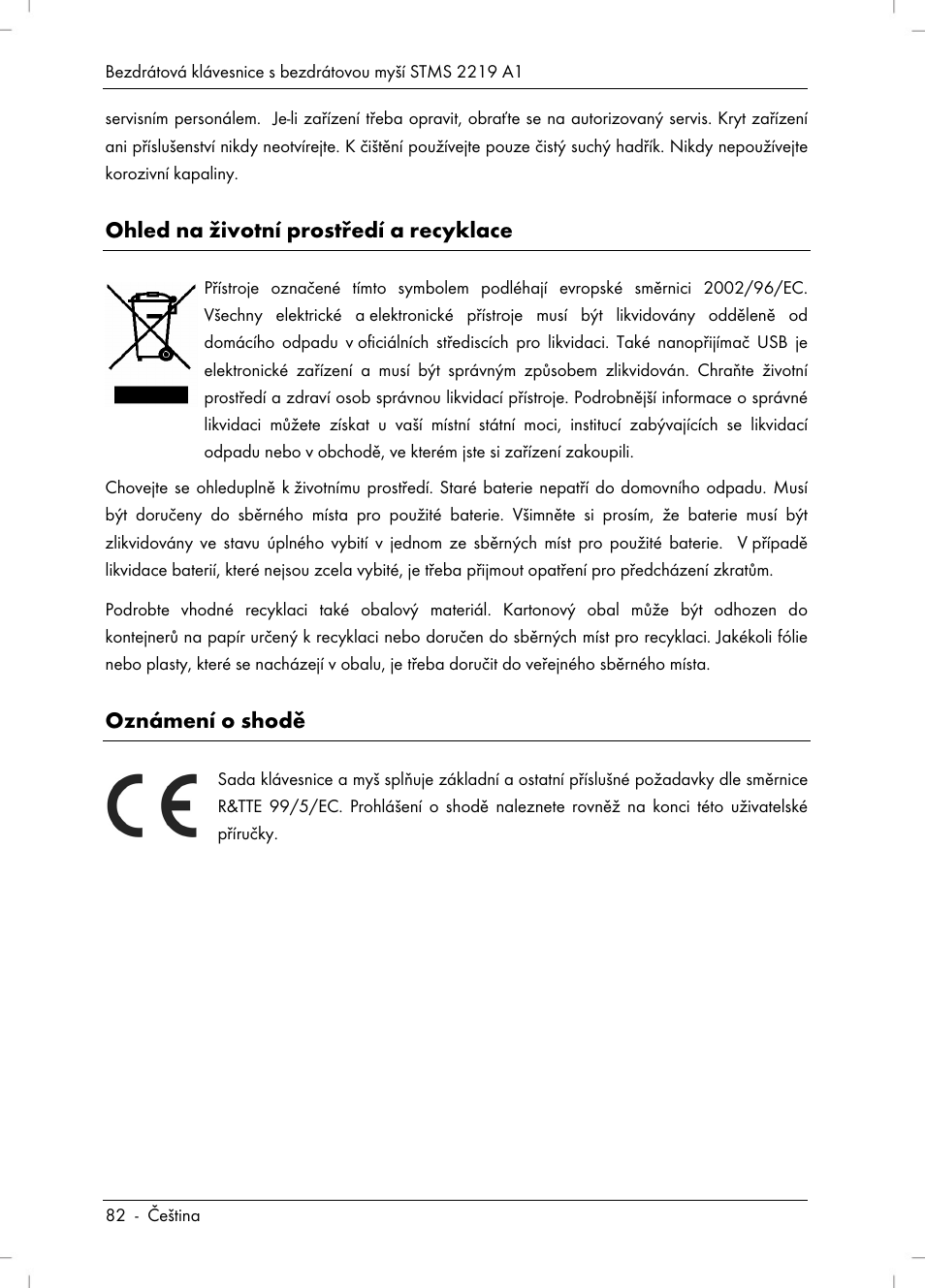 Ohled na životní prostředí a recyklace, Oznámení o shodě | Silvercrest STMS 2219 A1 User Manual | Page 84 / 130