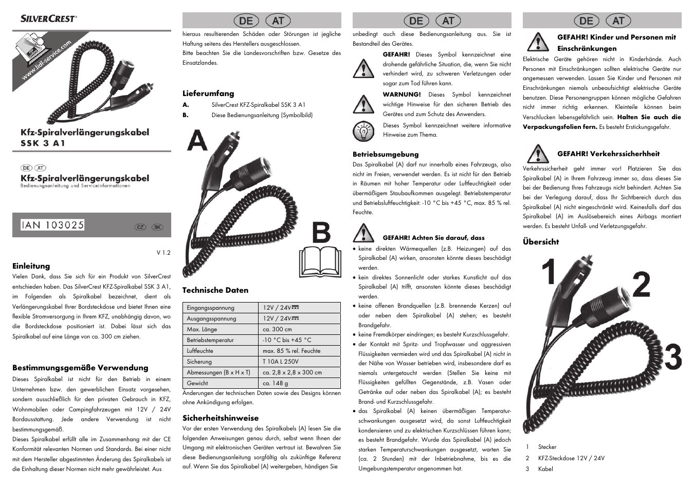 Einleitung, Bestimmungsgemäße verwendung, Lieferumfang | Technische daten, Sicherheitshinweise, Übersicht | Silvercrest SSK 3 A1 User Manual | Page 7 / 8