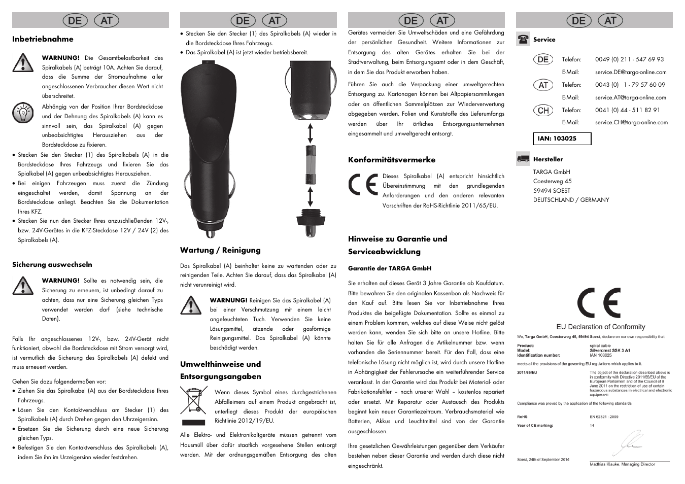Inbetriebnahme, Wartung / reinigung, Umwelthinweise und entsorgungsangaben | Konformitätsvermerke, Hinweise zu garantie und serviceabwicklung | Silvercrest SSK 3 A1 User Manual | Page 8 / 8