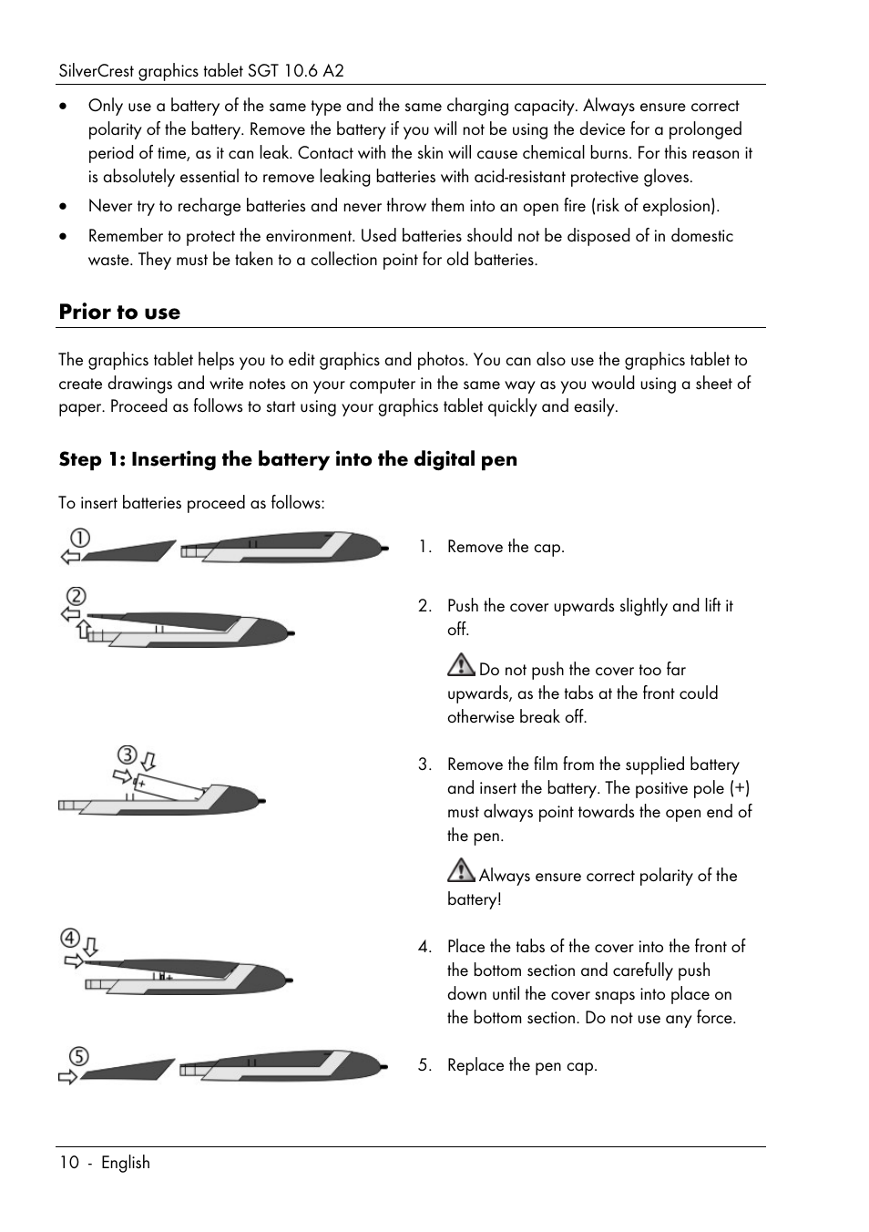 Prior to use | Silvercrest SGT 10.6 A2 User Manual | Page 12 / 198