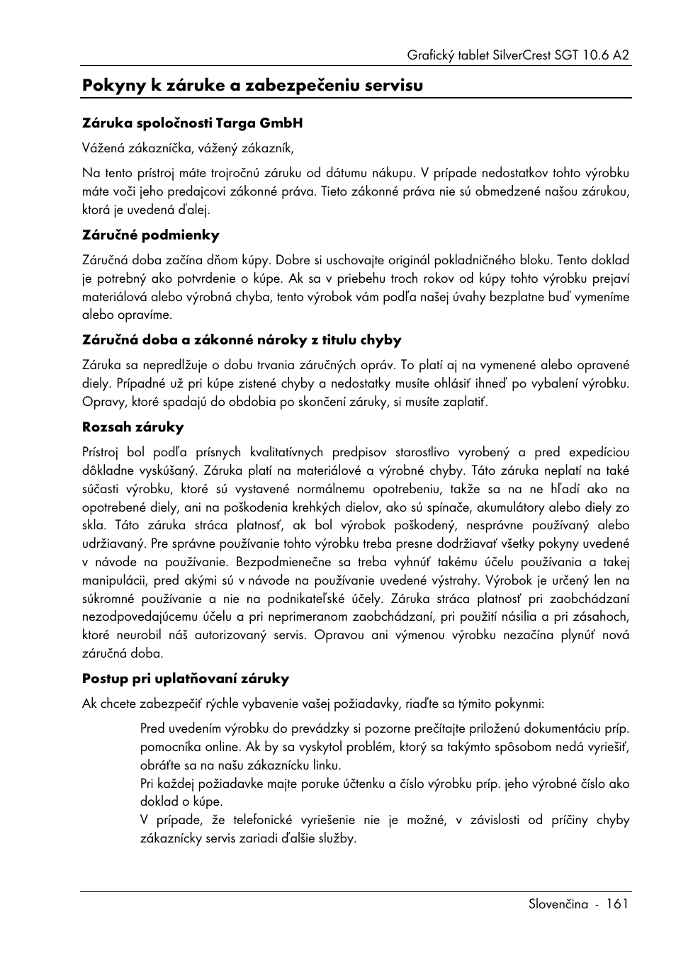 Pokyny k záruke a zabezpečeniu servisu | Silvercrest SGT 10.6 A2 User Manual | Page 163 / 198