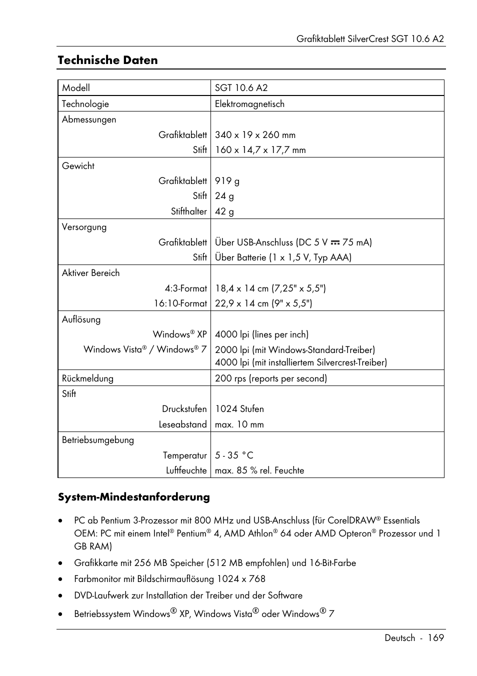 Technische daten | Silvercrest SGT 10.6 A2 User Manual | Page 171 / 198
