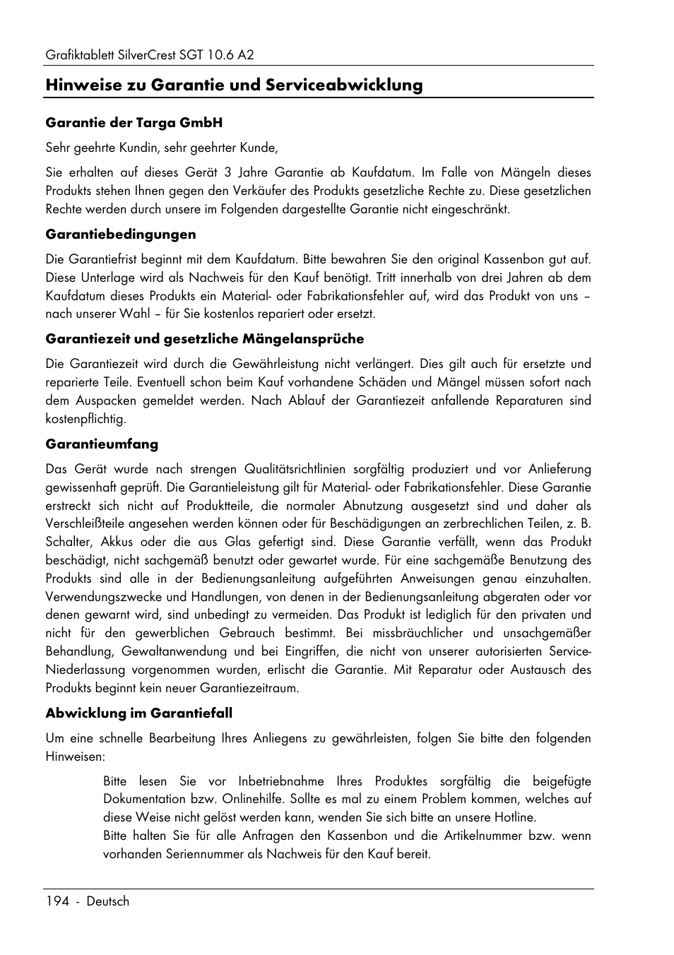 Hinweise zu garantie und serviceabwicklung | Silvercrest SGT 10.6 A2 User Manual | Page 196 / 198