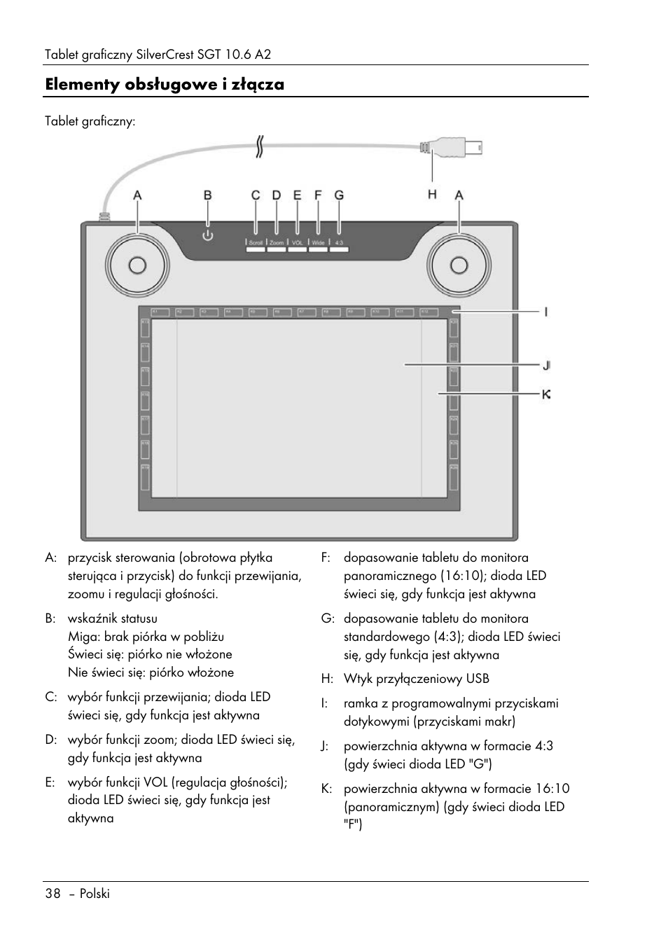 Elementy obsługowe i złącza | Silvercrest SGT 10.6 A2 User Manual | Page 40 / 198