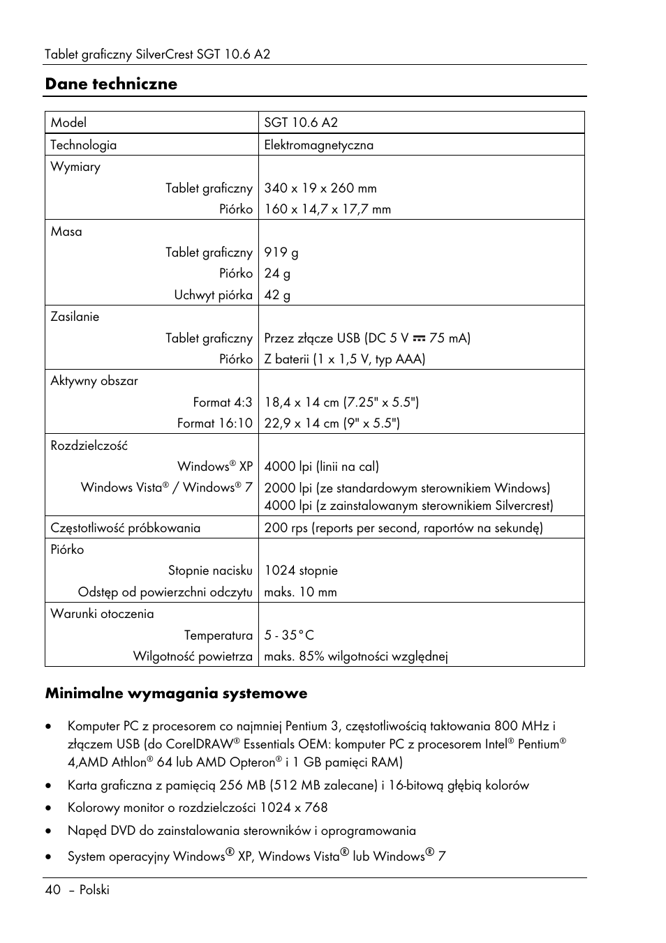 Dane techniczne | Silvercrest SGT 10.6 A2 User Manual | Page 42 / 198