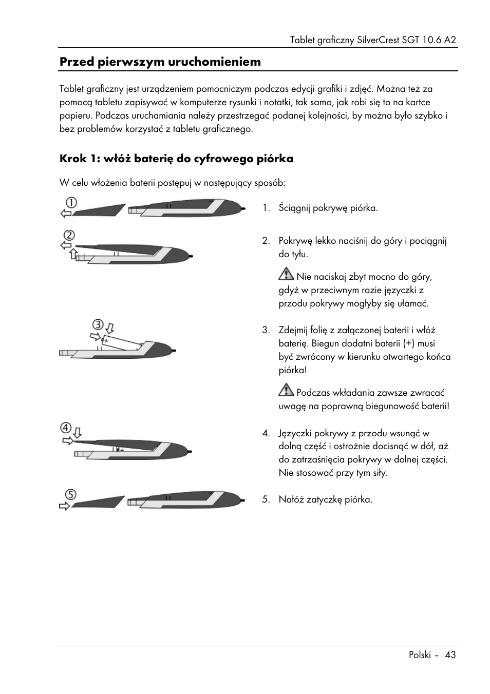 Przed pierwszym uruchomieniem | Silvercrest SGT 10.6 A2 User Manual | Page 45 / 198