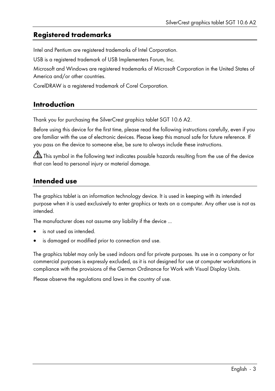Registered trademarks, Introduction, Intended use | Silvercrest SGT 10.6 A2 User Manual | Page 5 / 198