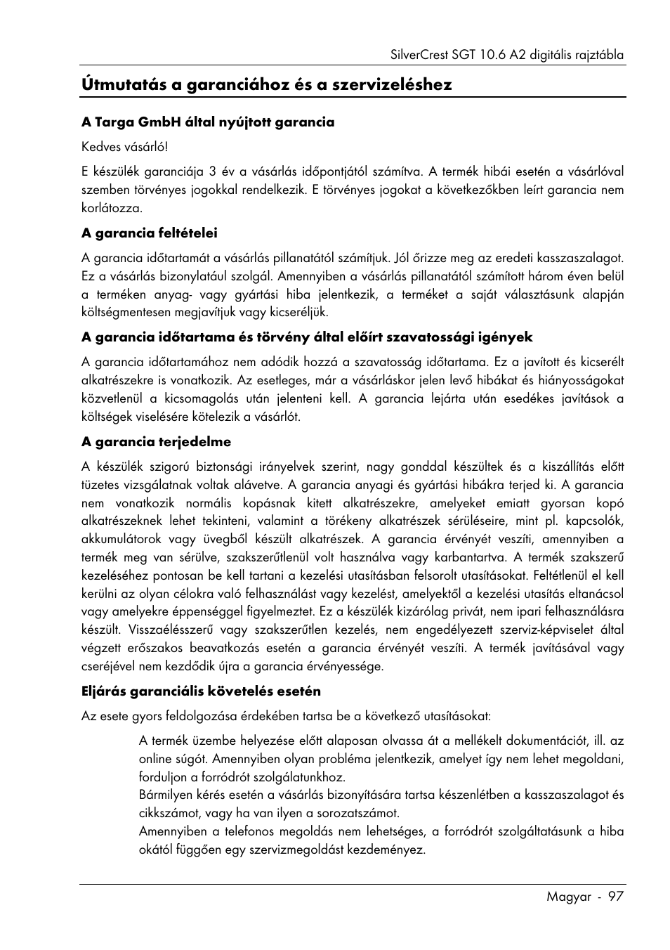 Útmutatás a garanciához és a szervizeléshez | Silvercrest SGT 10.6 A2 User Manual | Page 99 / 198