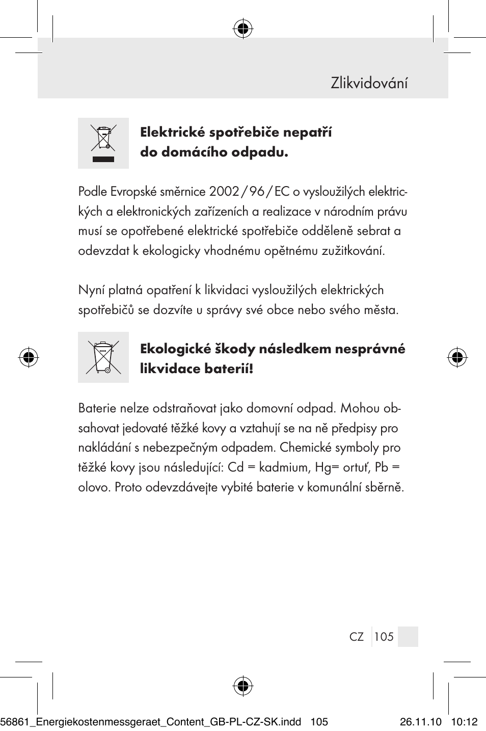 Zlikvidování | Silvercrest Energy Monitor User Manual | Page 103 / 141