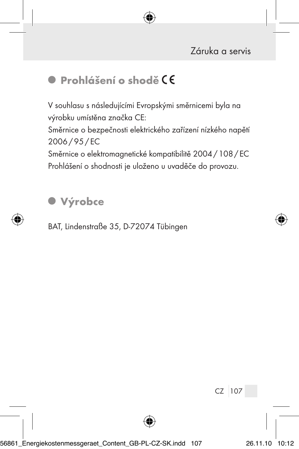 Prohlášení o shodě, Výrobce, Záruka a servis | Silvercrest Energy Monitor User Manual | Page 105 / 141