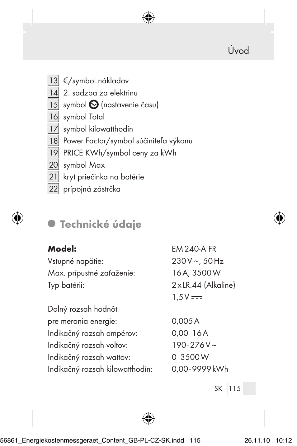 Technické údaje, Úvod | Silvercrest Energy Monitor User Manual | Page 113 / 141