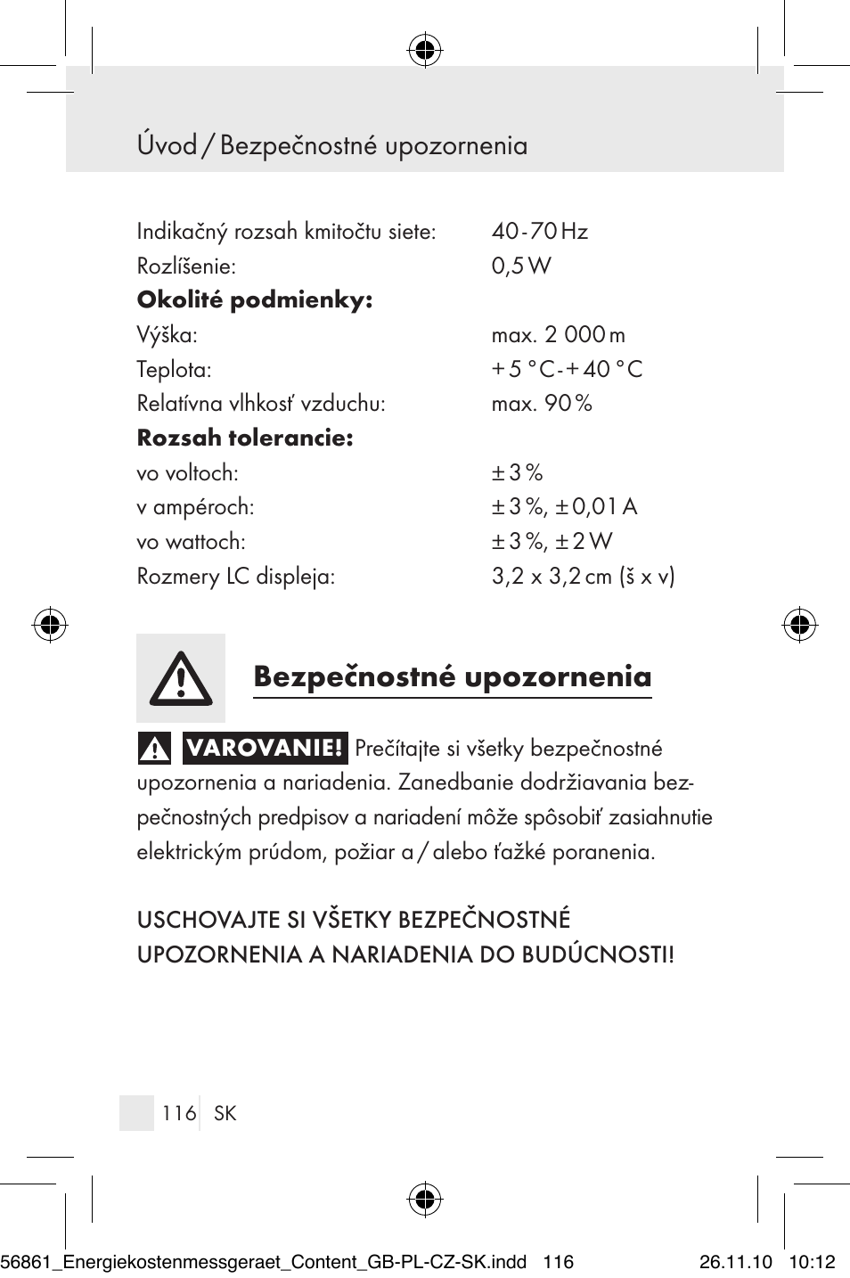 Bezpečnostné upozornenia, Úvod / bezpečnostné upozornenia | Silvercrest Energy Monitor User Manual | Page 114 / 141