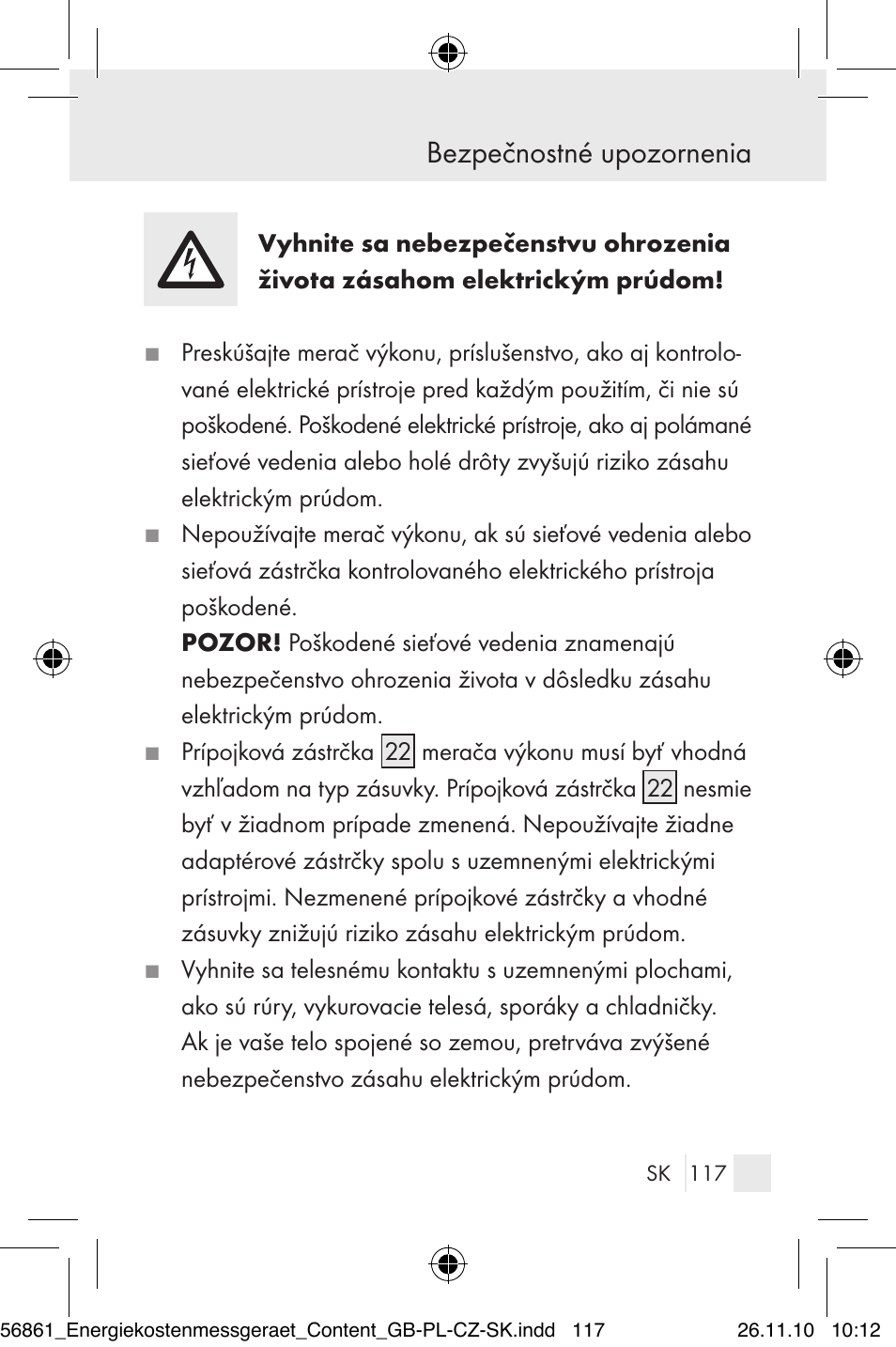 Bezpečnostné upozornenia | Silvercrest Energy Monitor User Manual | Page 115 / 141