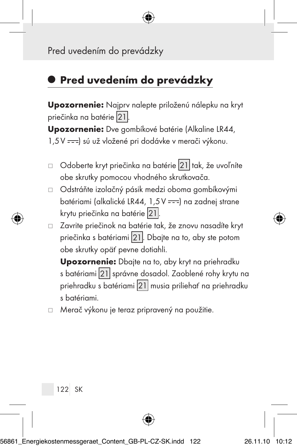 Pred uvedením do prevádzky | Silvercrest Energy Monitor User Manual | Page 120 / 141