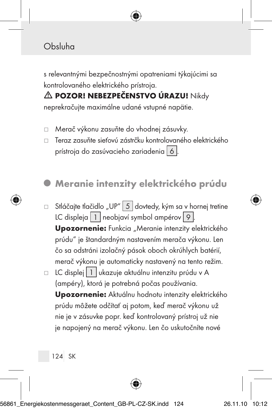 Meranie intenzity elektrického prúdu, Obsluha | Silvercrest Energy Monitor User Manual | Page 122 / 141