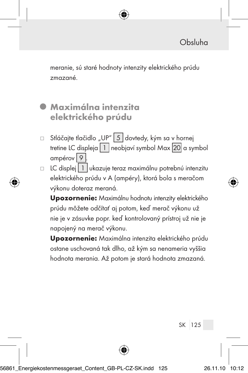 Maximálna intenzita elektrického prúdu, Obsluha | Silvercrest Energy Monitor User Manual | Page 123 / 141