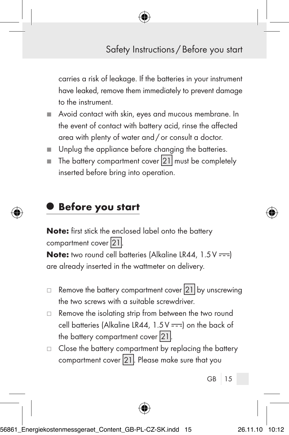 Before you start, Safety instructions / before you start | Silvercrest Energy Monitor User Manual | Page 13 / 141