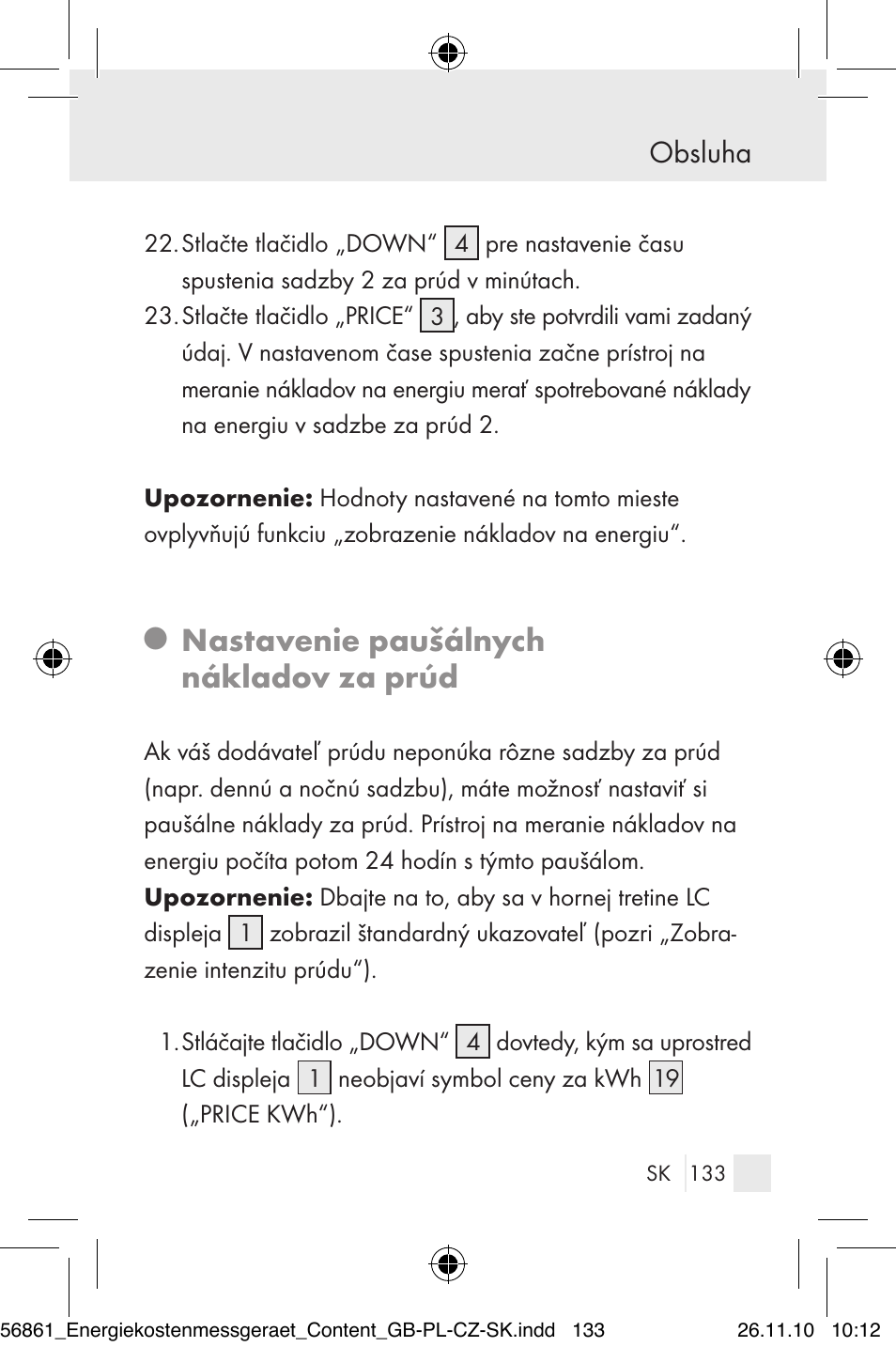 Nastavenie paušálnych nákladov za prúd, Obsluha | Silvercrest Energy Monitor User Manual | Page 131 / 141