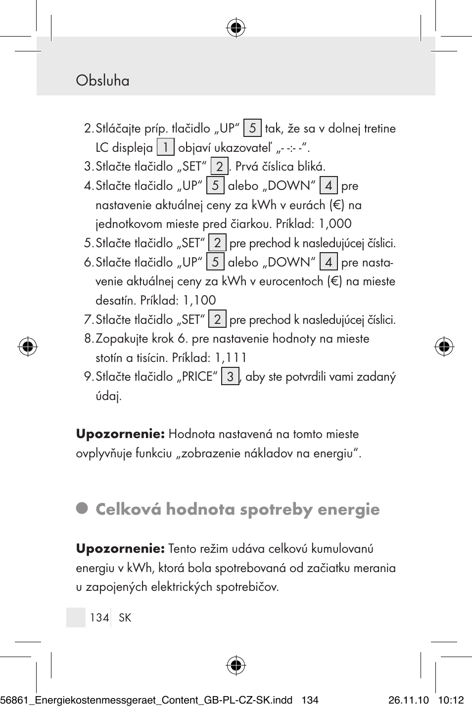 Celková hodnota spotreby energie, Obsluha | Silvercrest Energy Monitor User Manual | Page 132 / 141