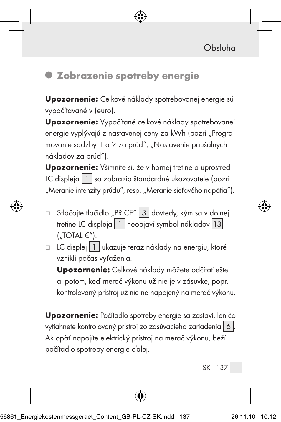 Zobrazenie spotreby energie, Obsluha | Silvercrest Energy Monitor User Manual | Page 135 / 141