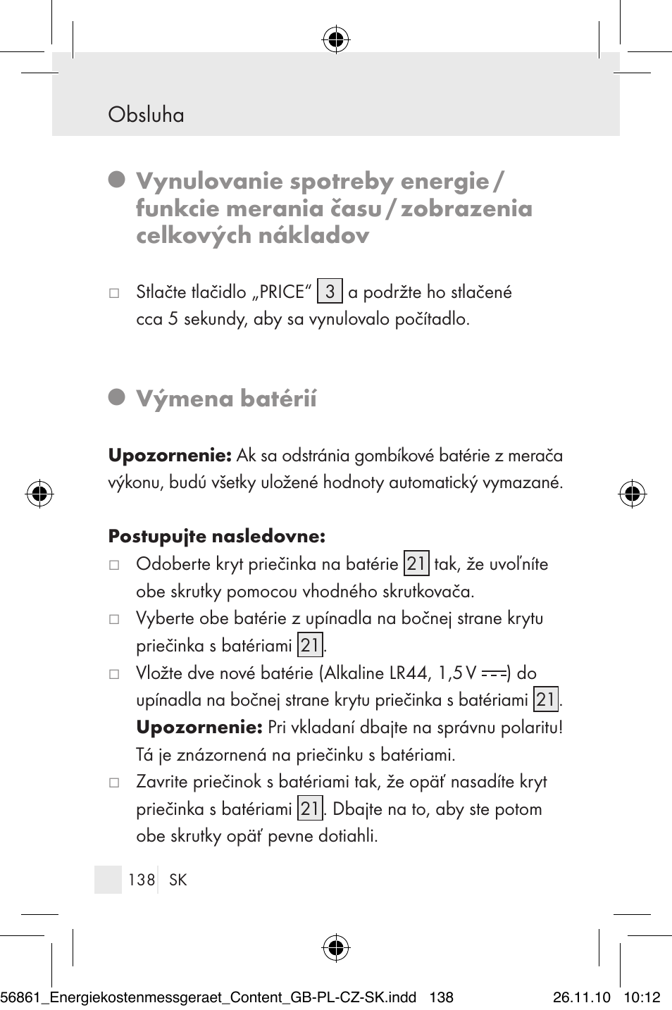 Výmena batérií | Silvercrest Energy Monitor User Manual | Page 136 / 141