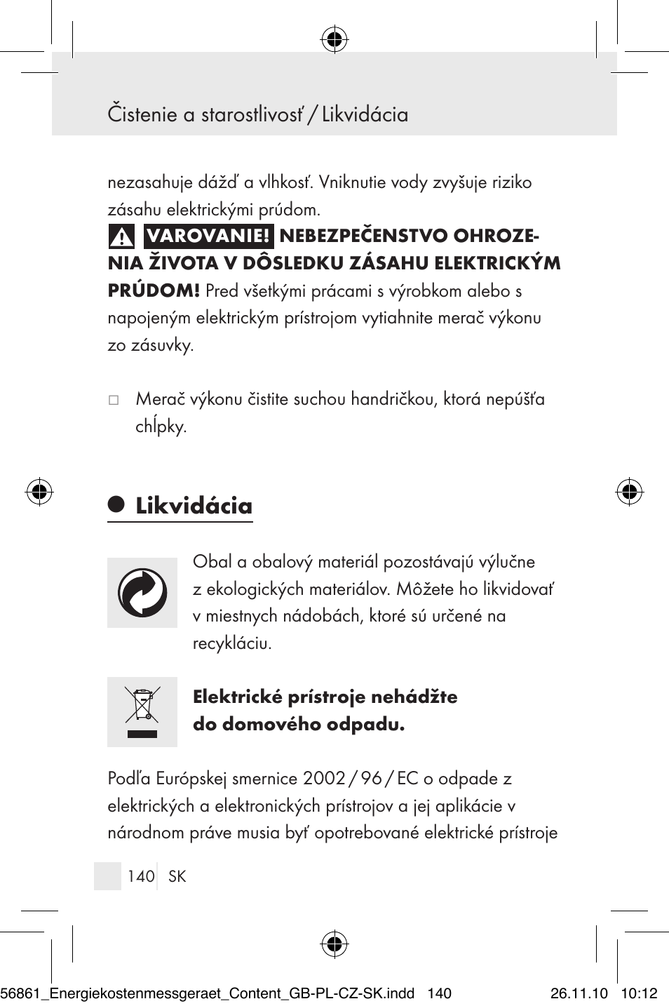 Likvidácia, Čistenie a starostlivosť / likvidácia | Silvercrest Energy Monitor User Manual | Page 138 / 141