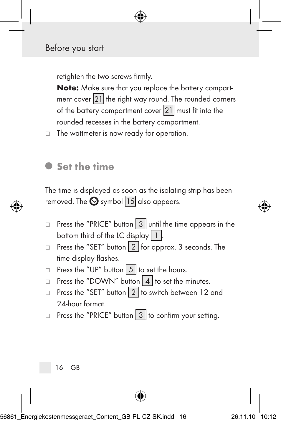 Set the time, Before you start | Silvercrest Energy Monitor User Manual | Page 14 / 141