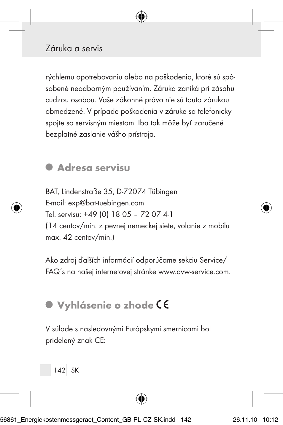 Adresa servisu, Vyhlásenie o zhode, Záruka a servis | Silvercrest Energy Monitor User Manual | Page 140 / 141