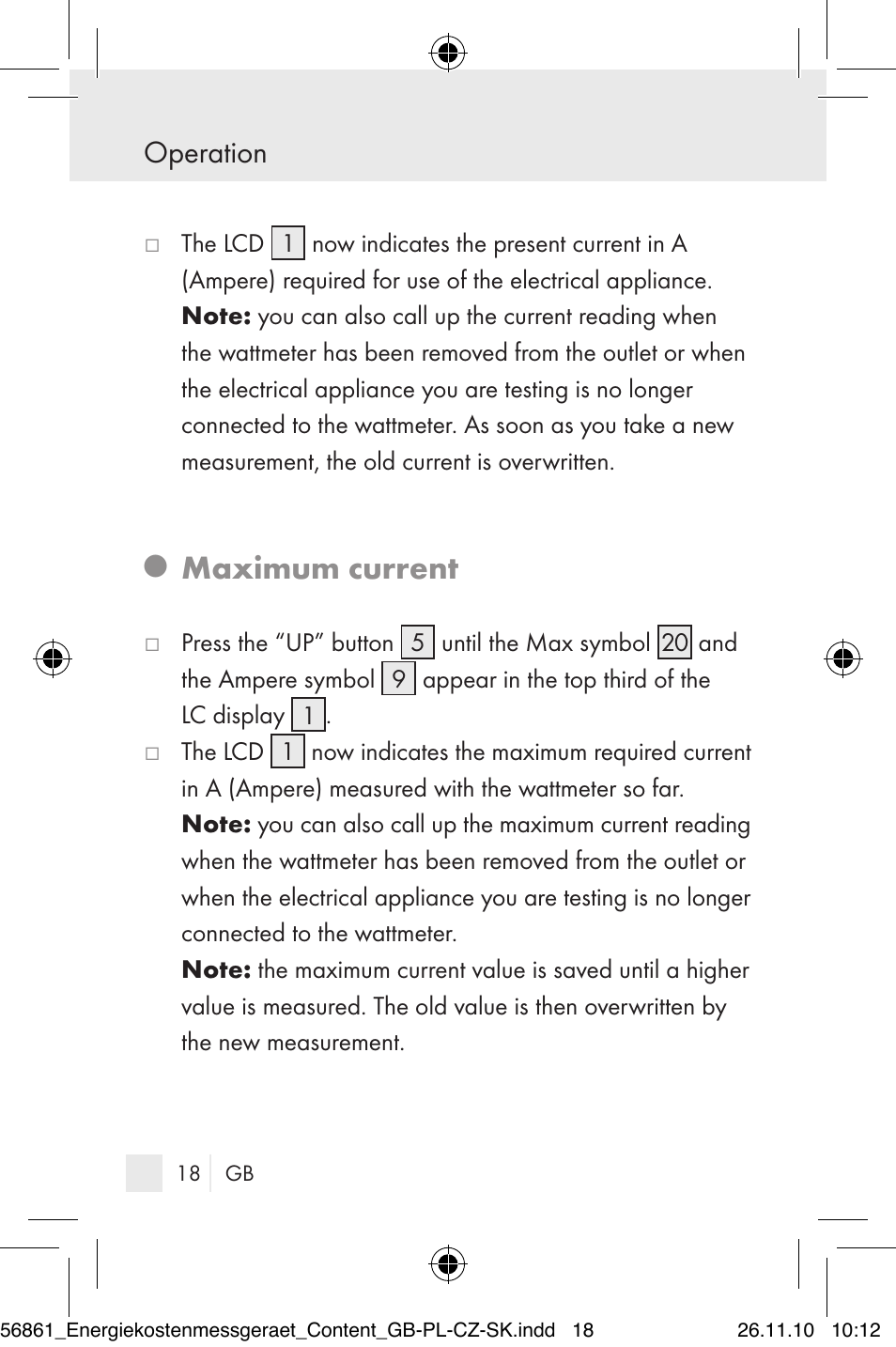 Maximum current, Operation | Silvercrest Energy Monitor User Manual | Page 16 / 141