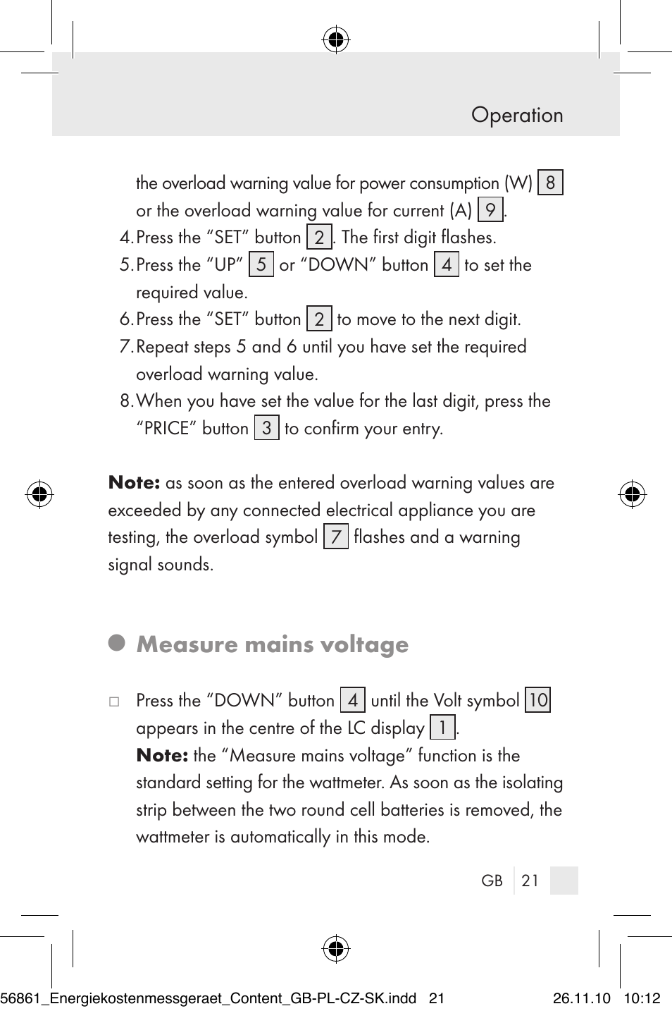 Measure mains voltage, Operation | Silvercrest Energy Monitor User Manual | Page 19 / 141