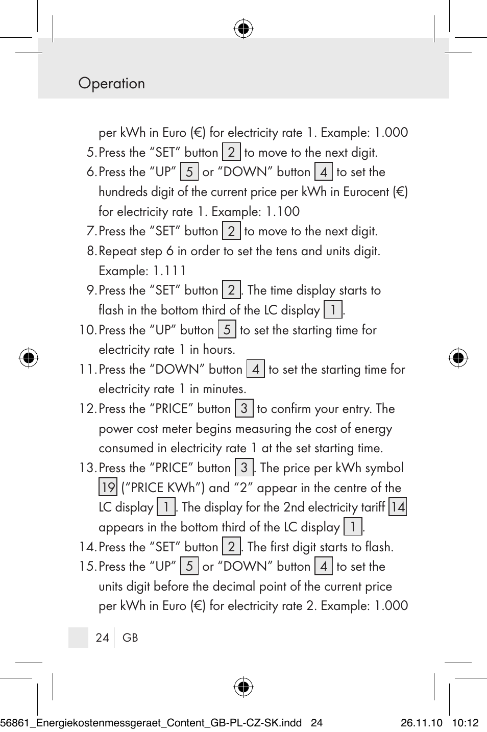 Operation | Silvercrest Energy Monitor User Manual | Page 22 / 141