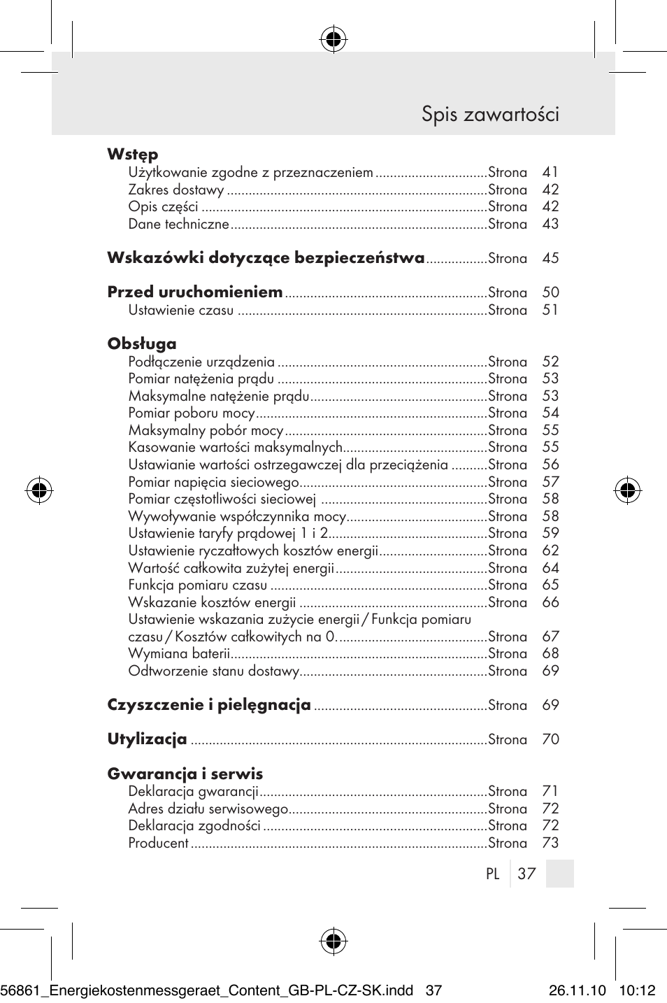 Spis zawartości | Silvercrest Energy Monitor User Manual | Page 35 / 141