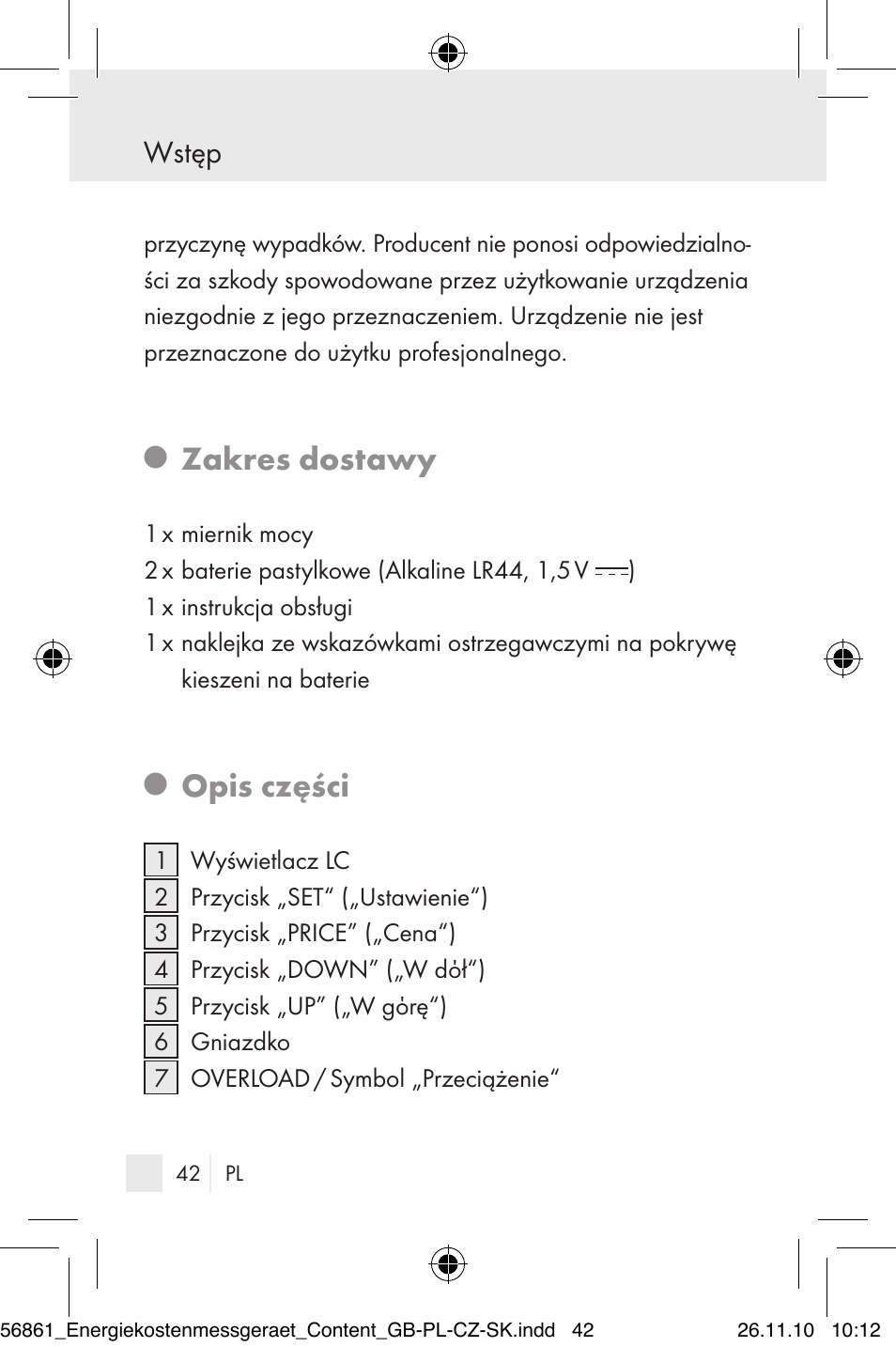 Zakres dostawy, Opis części, Wstęp | Silvercrest Energy Monitor User Manual | Page 40 / 141