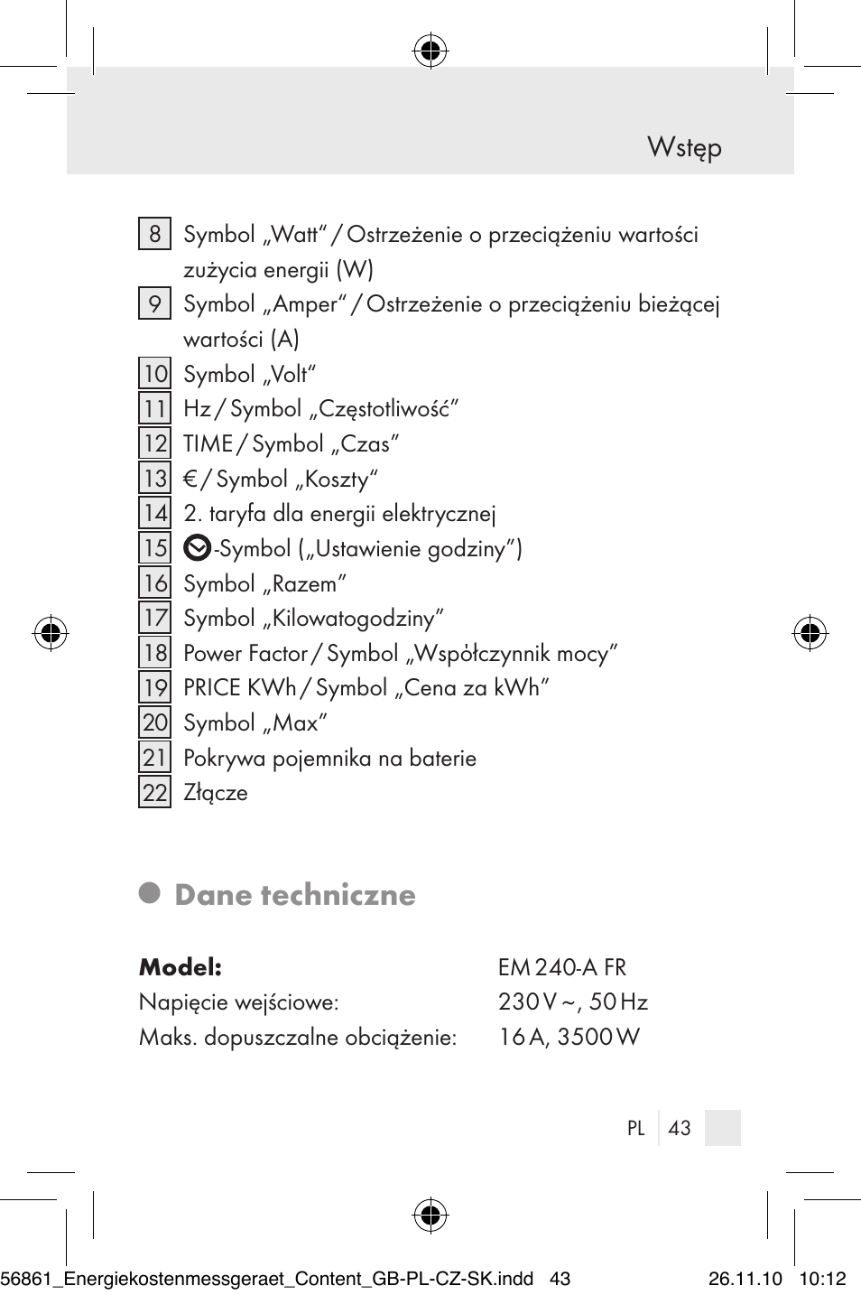 Dane techniczne, Wstęp | Silvercrest Energy Monitor User Manual | Page 41 / 141