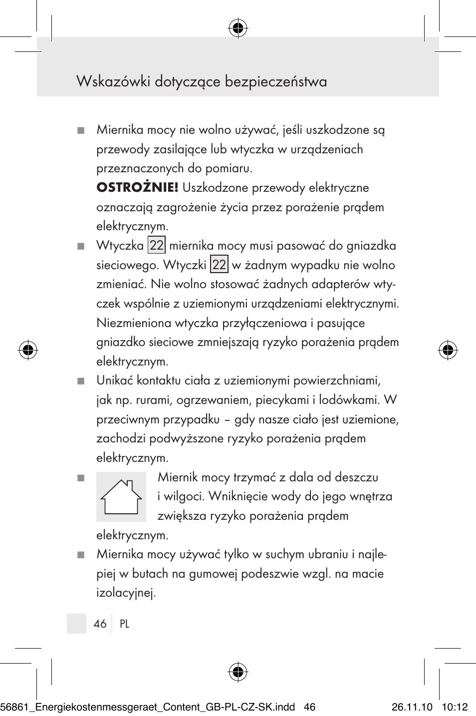 Wskazówki dotyczące bezpieczeństwa | Silvercrest Energy Monitor User Manual | Page 44 / 141