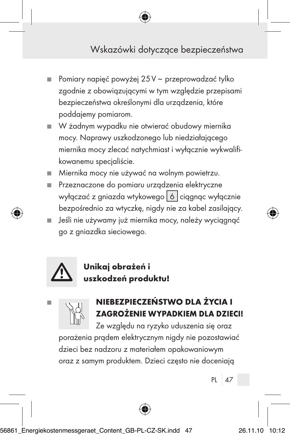 Wskazówki dotyczące bezpieczeństwa | Silvercrest Energy Monitor User Manual | Page 45 / 141