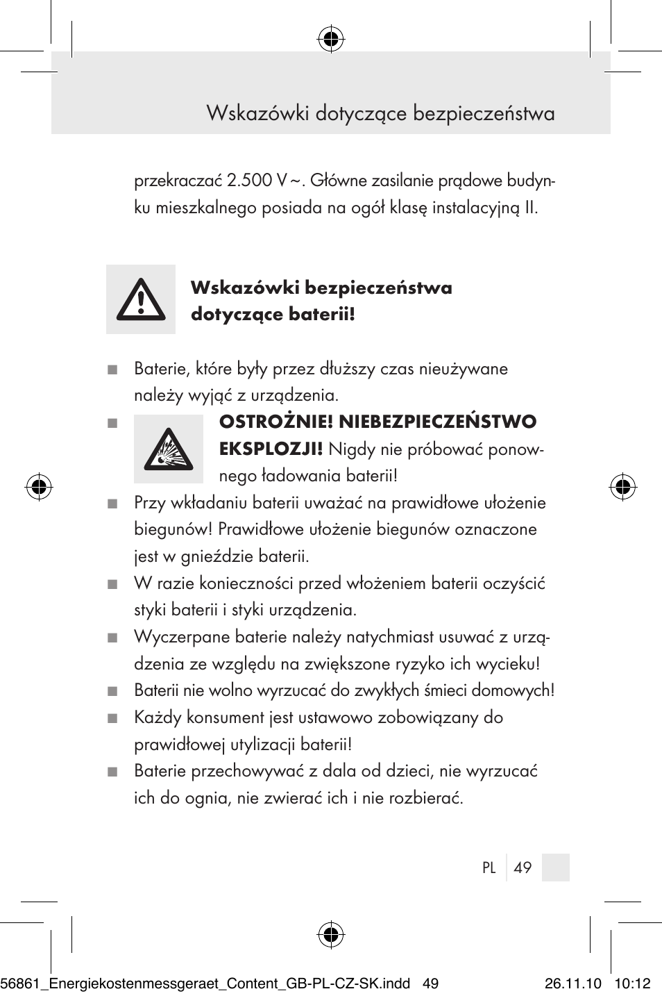 Wskazówki dotyczące bezpieczeństwa | Silvercrest Energy Monitor User Manual | Page 47 / 141