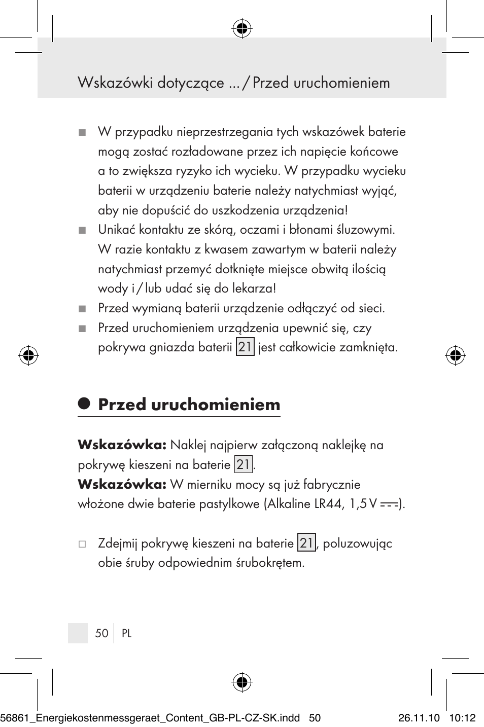 Przed uruchomieniem, Wskazówki dotyczące ... / przed uruchomieniem | Silvercrest Energy Monitor User Manual | Page 48 / 141