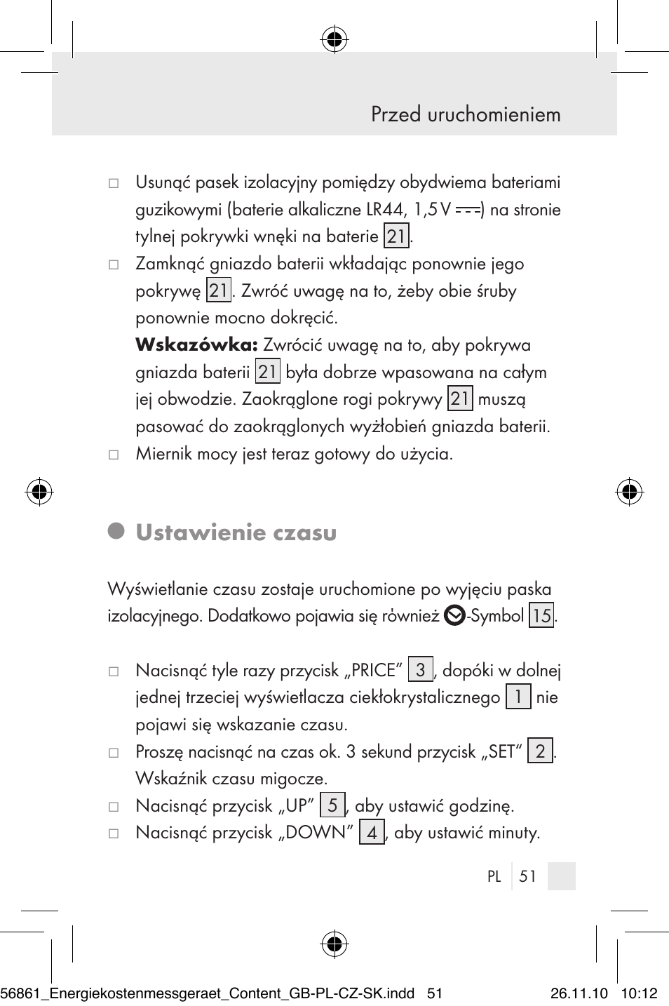 Ustawienie czasu, Przed uruchomieniem | Silvercrest Energy Monitor User Manual | Page 49 / 141