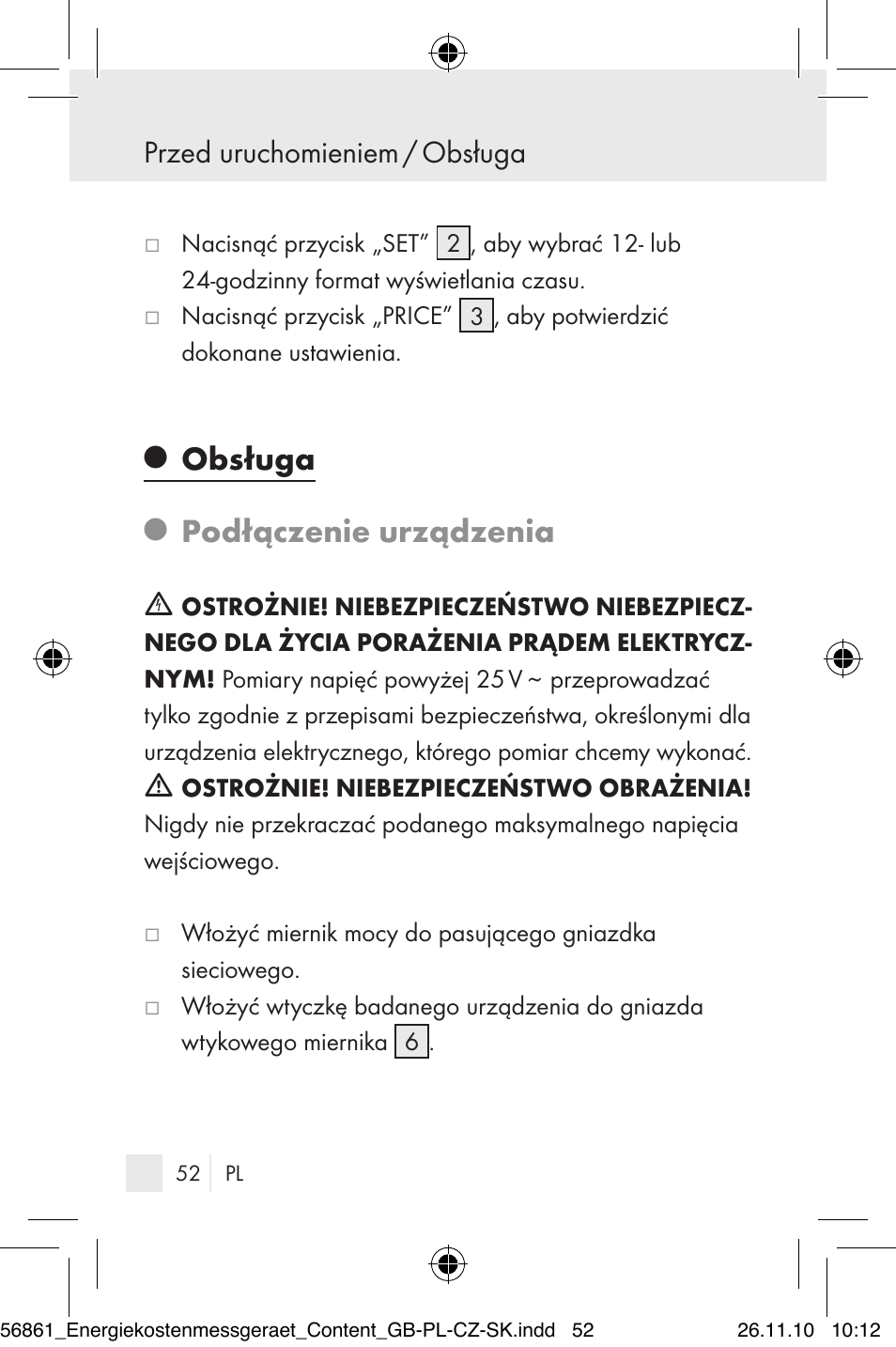 Obsługa, Podłączenie urządzenia, Przed uruchomieniem / obsługa | Silvercrest Energy Monitor User Manual | Page 50 / 141