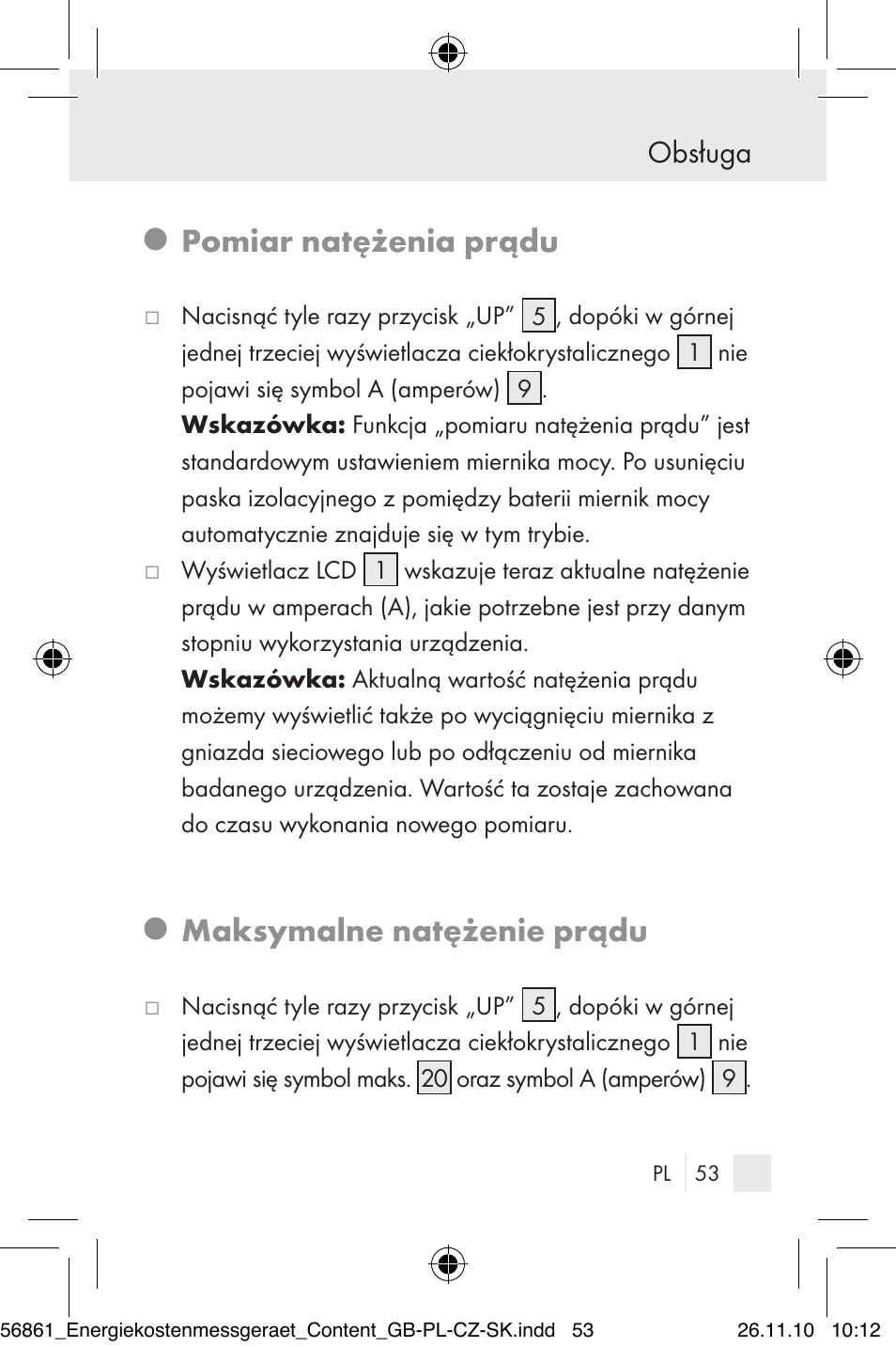 Pomiar natężenia prądu, Maksymalne natężenie prądu, Obsługa | Silvercrest Energy Monitor User Manual | Page 51 / 141