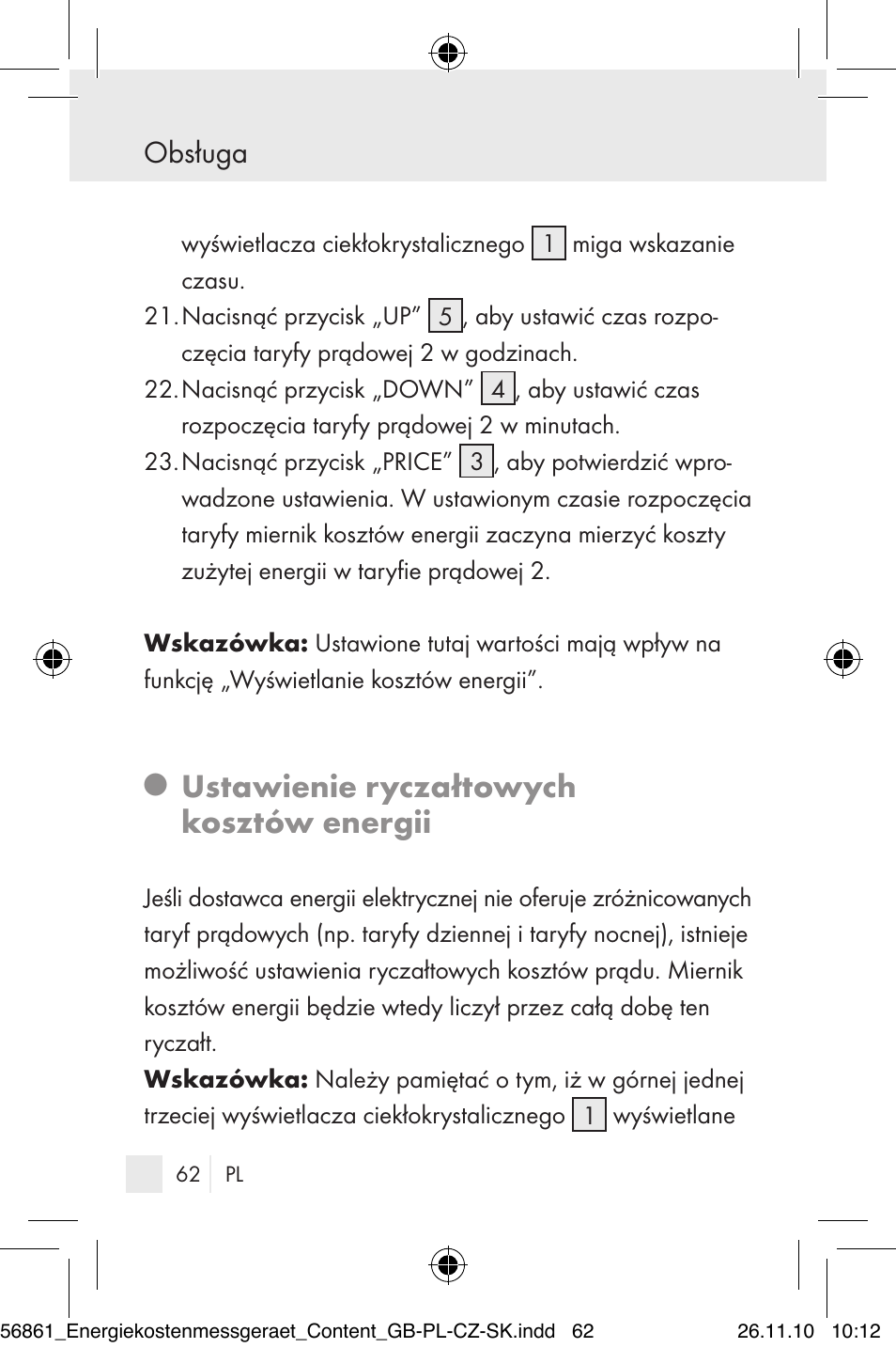 Ustawienie ryczałtowych kosztów energii, Obsługa | Silvercrest Energy Monitor User Manual | Page 60 / 141