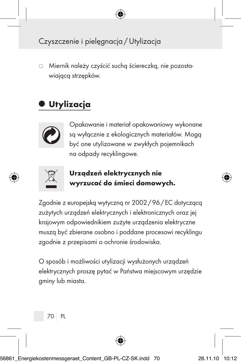 Utylizacja, Czyszczenie i pielęgnacja / utylizacja | Silvercrest Energy Monitor User Manual | Page 68 / 141