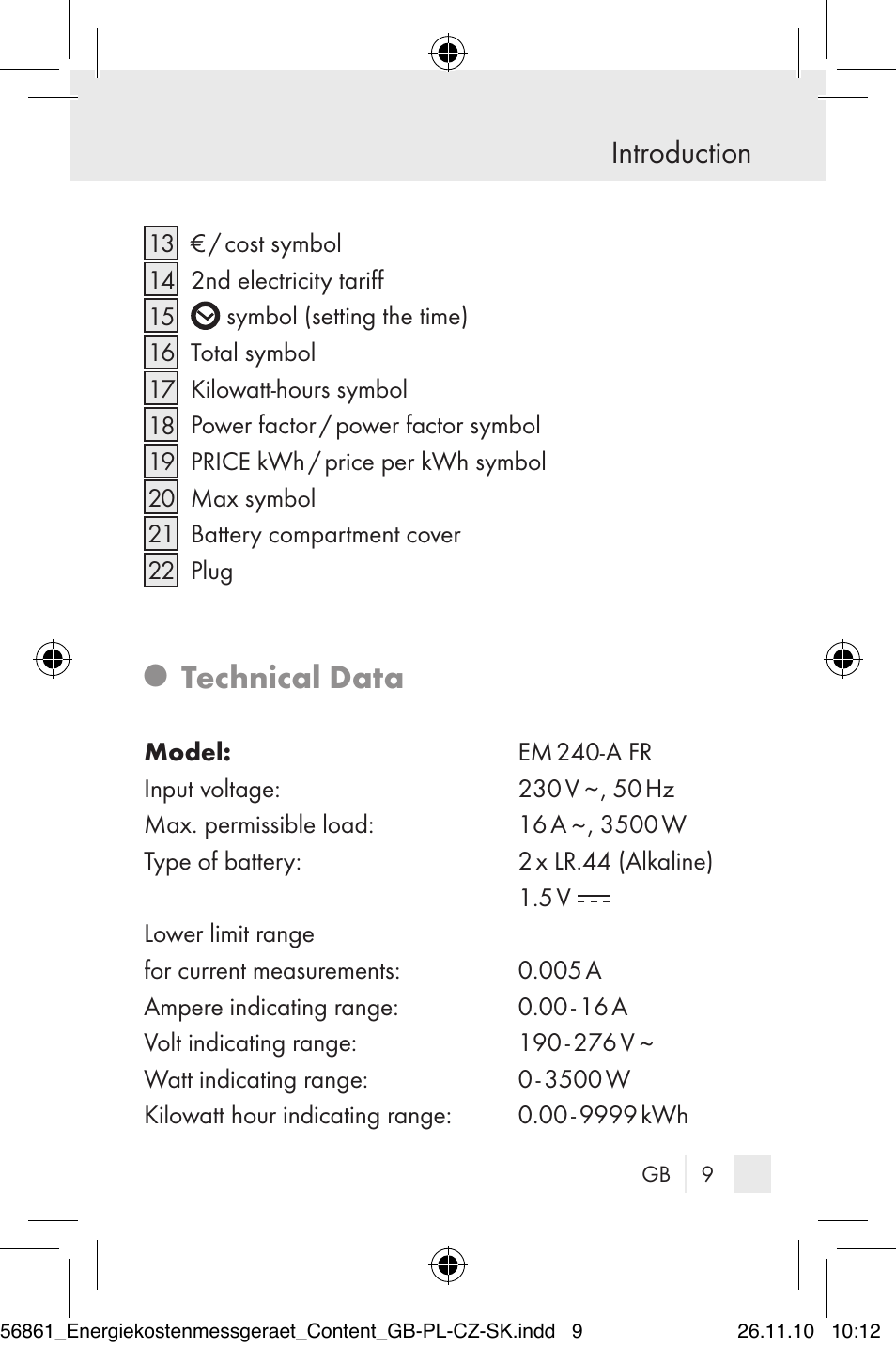 Technical data, Introduction | Silvercrest Energy Monitor User Manual | Page 7 / 141